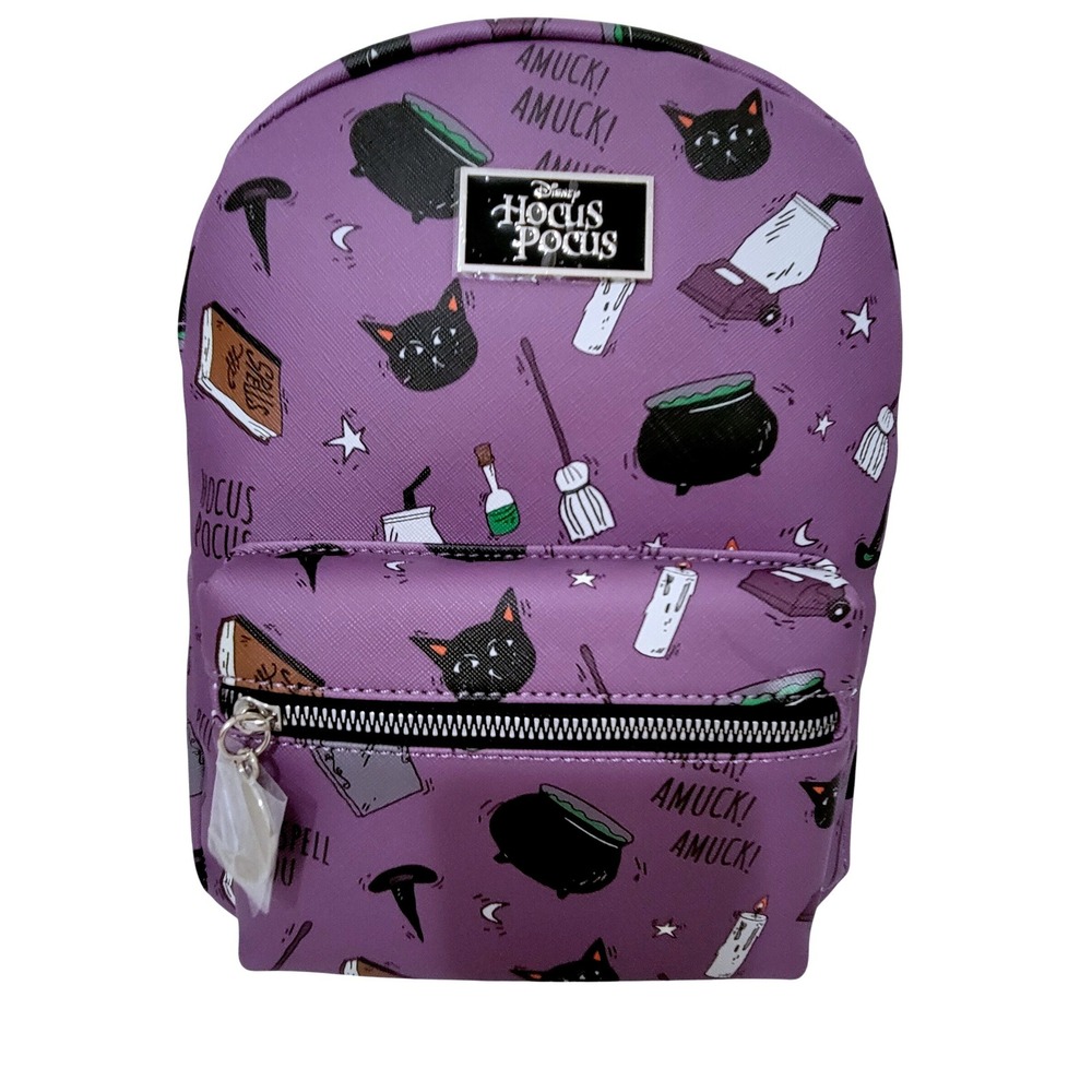 Disney Hot Topic Hocus Pocus Mini Backpack Womens Purple AOP Bag Adjustable NEW